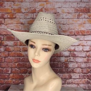 Ivory and Brown Straw Cowboy Western  Hat